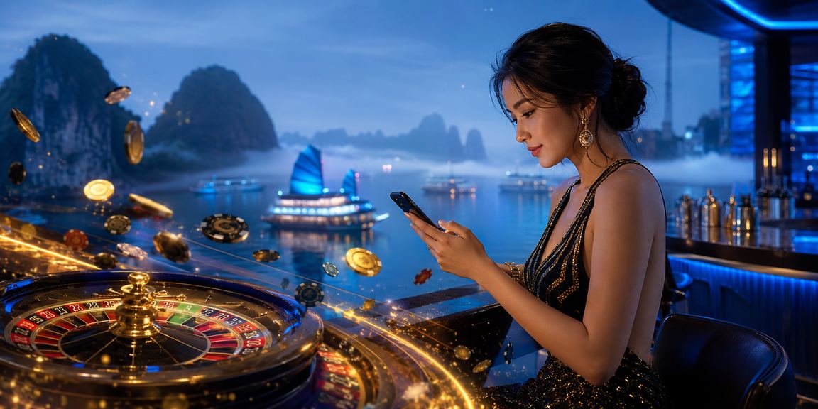 Du khách chơi Roulette trực tuyến trong không gian hiện đại gần vịnh Hạ Long